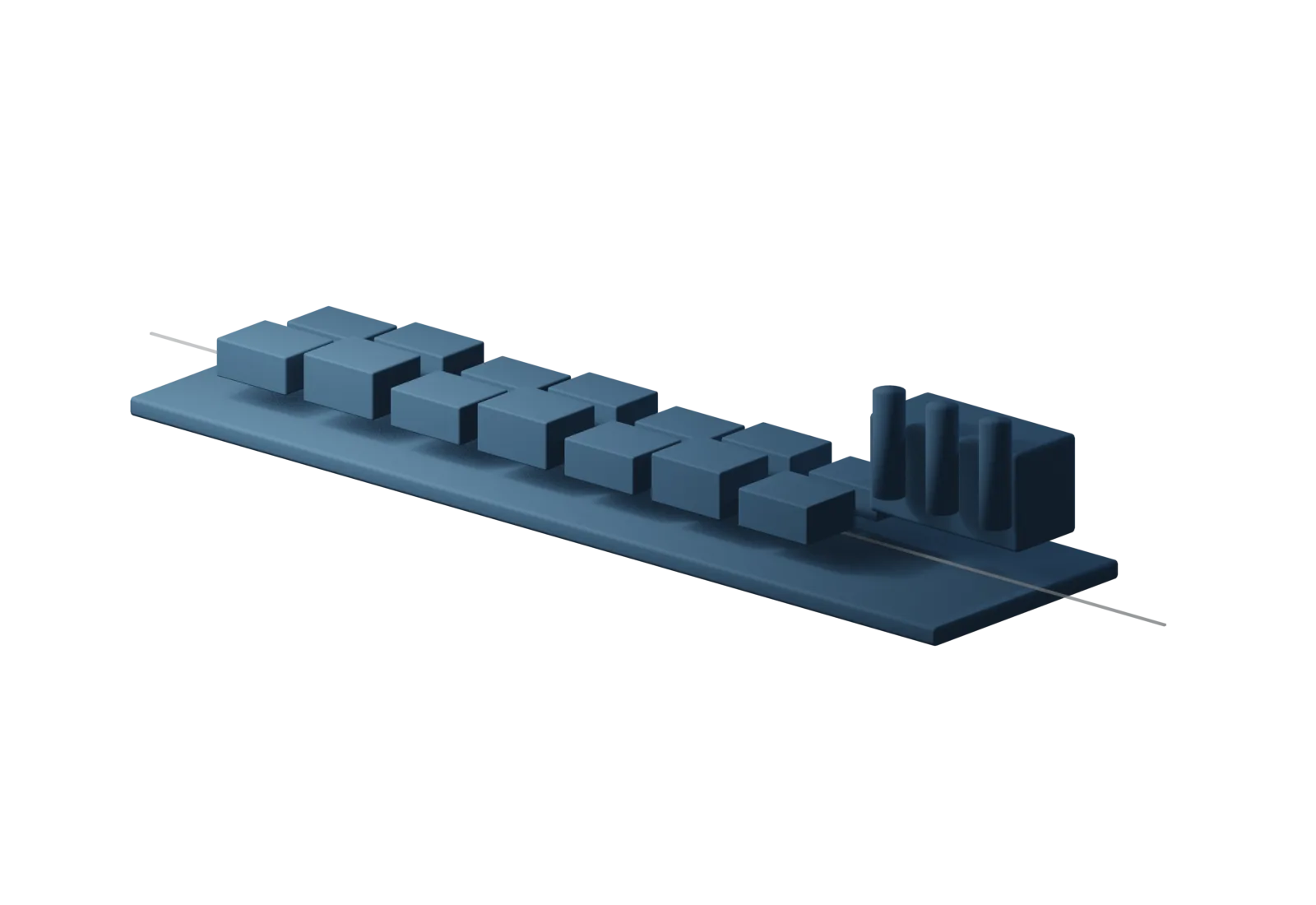 Isolated render of the machinery deck, containers and exhaust systems